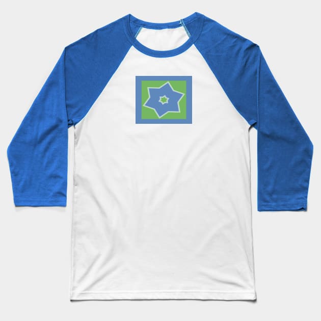 Blue Shooting Star Outlined in White with Green Background Baseball T-Shirt by YayYolly